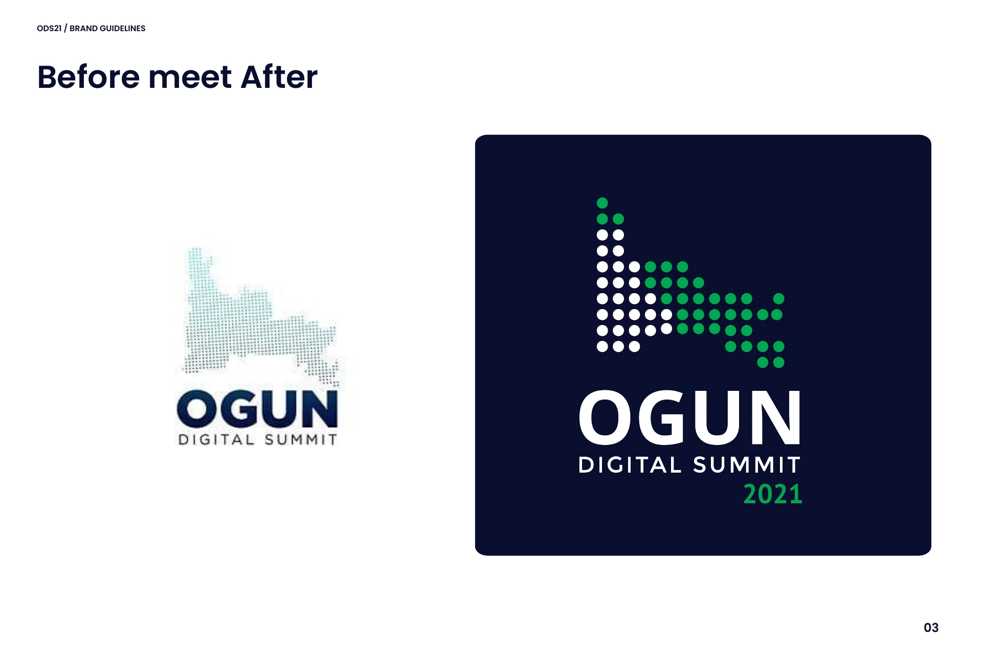 Earlier Ogun Digital Summit logo beside the navy and green 2021 identity