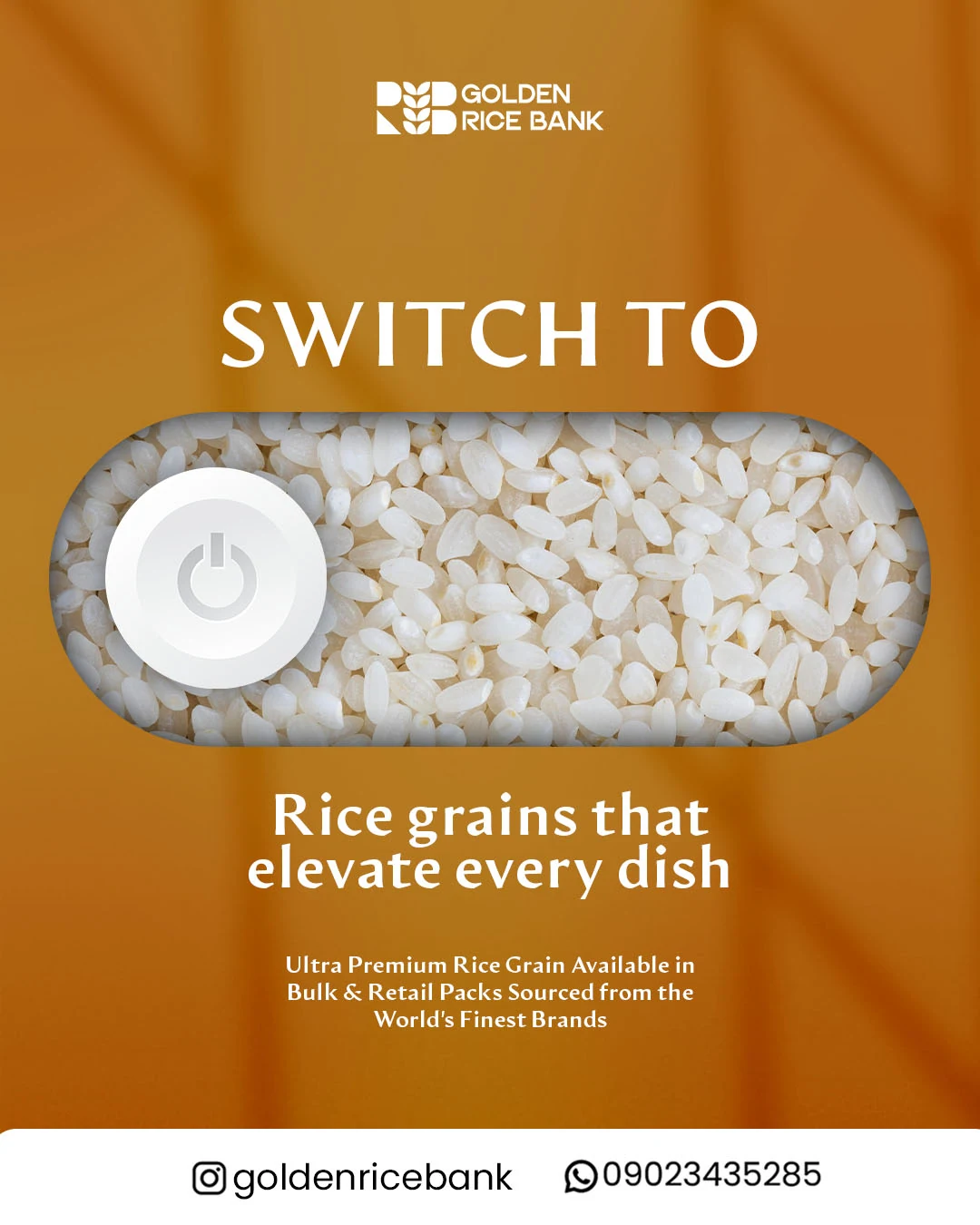 Ricebank Switch To flyer using a rice-filled toggle switch as a playful product metaphor